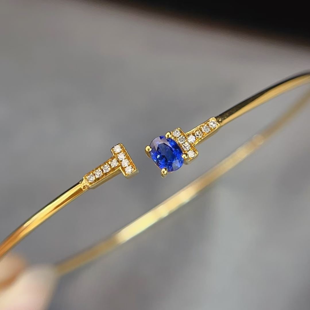 14k Gold 0.45 Ct Natural Sapphire & Diamond Bangle - 6