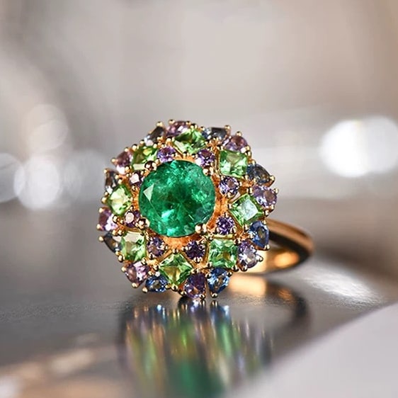 14k Gold 3.49 Ctw Vivid Green Natural Emerald & Sapphire Ring/pendant( Without Chain ) - 2