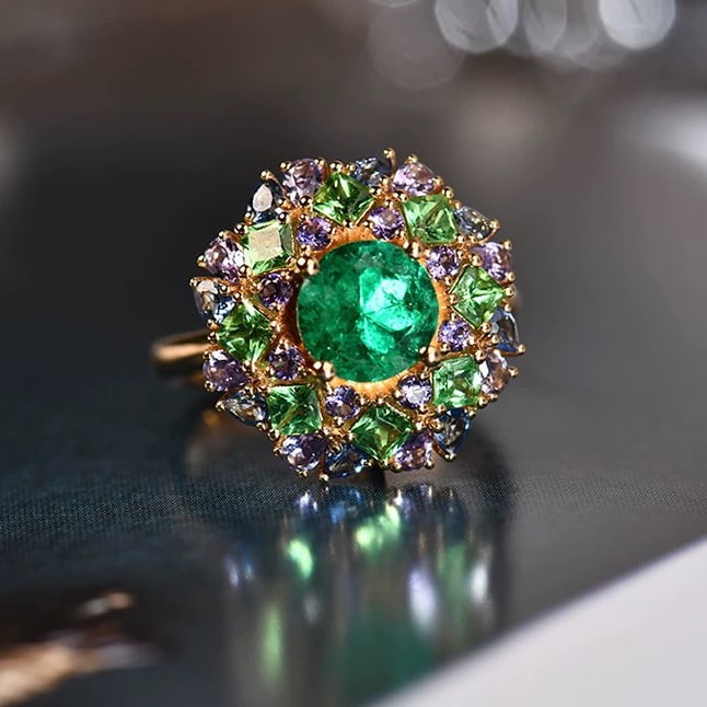 14k Gold 3.49 Ctw Vivid Green Natural Emerald & Sapphire Ring/pendant( Without Chain ) - 3