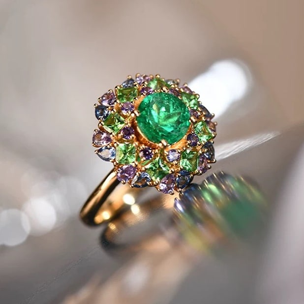 14k Gold 3.49 Ctw Vivid Green Natural Emerald & Sapphire Ring/pendant( Without Chain ) - 4