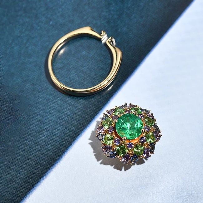 14k Gold 3.49 Ctw Vivid Green Natural Emerald & Sapphire Ring/pendant( Without Chain ) - 5