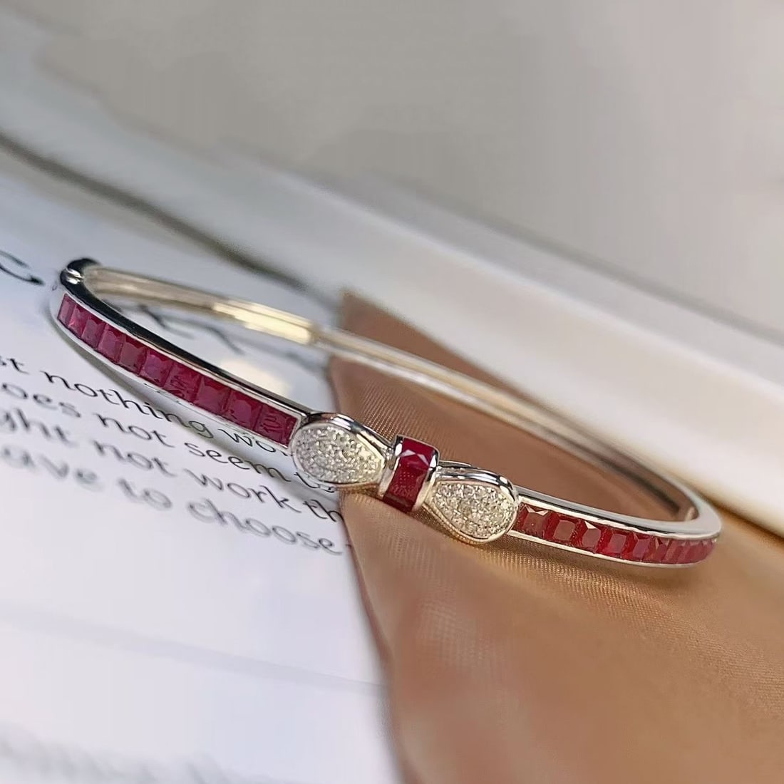 14k Gold 3.85 Ct Natural Ruby & Diamond Bangle - 2