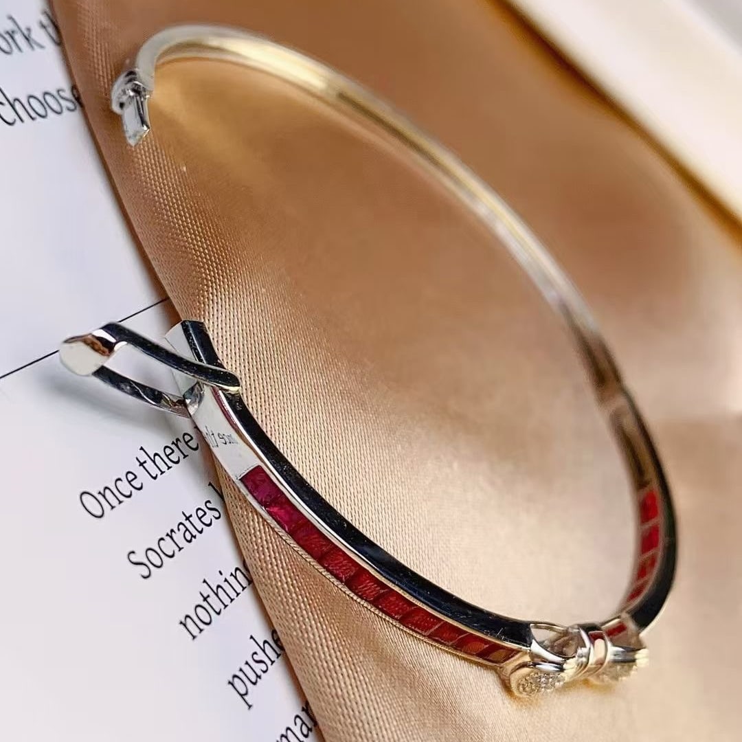 14k Gold 3.85 Ct Natural Ruby & Diamond Bangle - 4