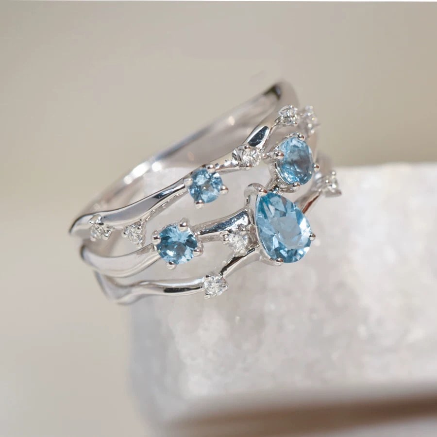 14k Gold 0.79 Ctw Natural Aquamarine & Diamond Ring - 3