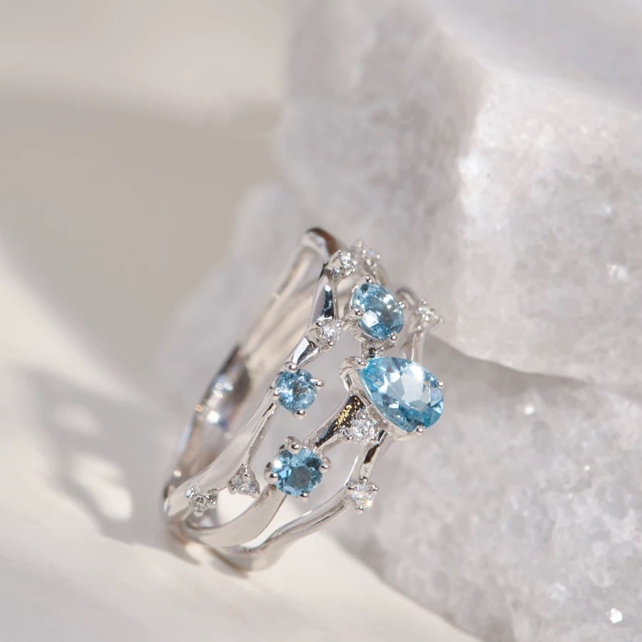 14k Gold 0.79 Ctw Natural Aquamarine & Diamond Ring - 4