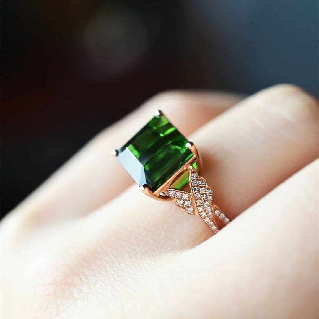 14k Gold 6.50 Ct Natural Tourmaline & Diamond Ring - 3