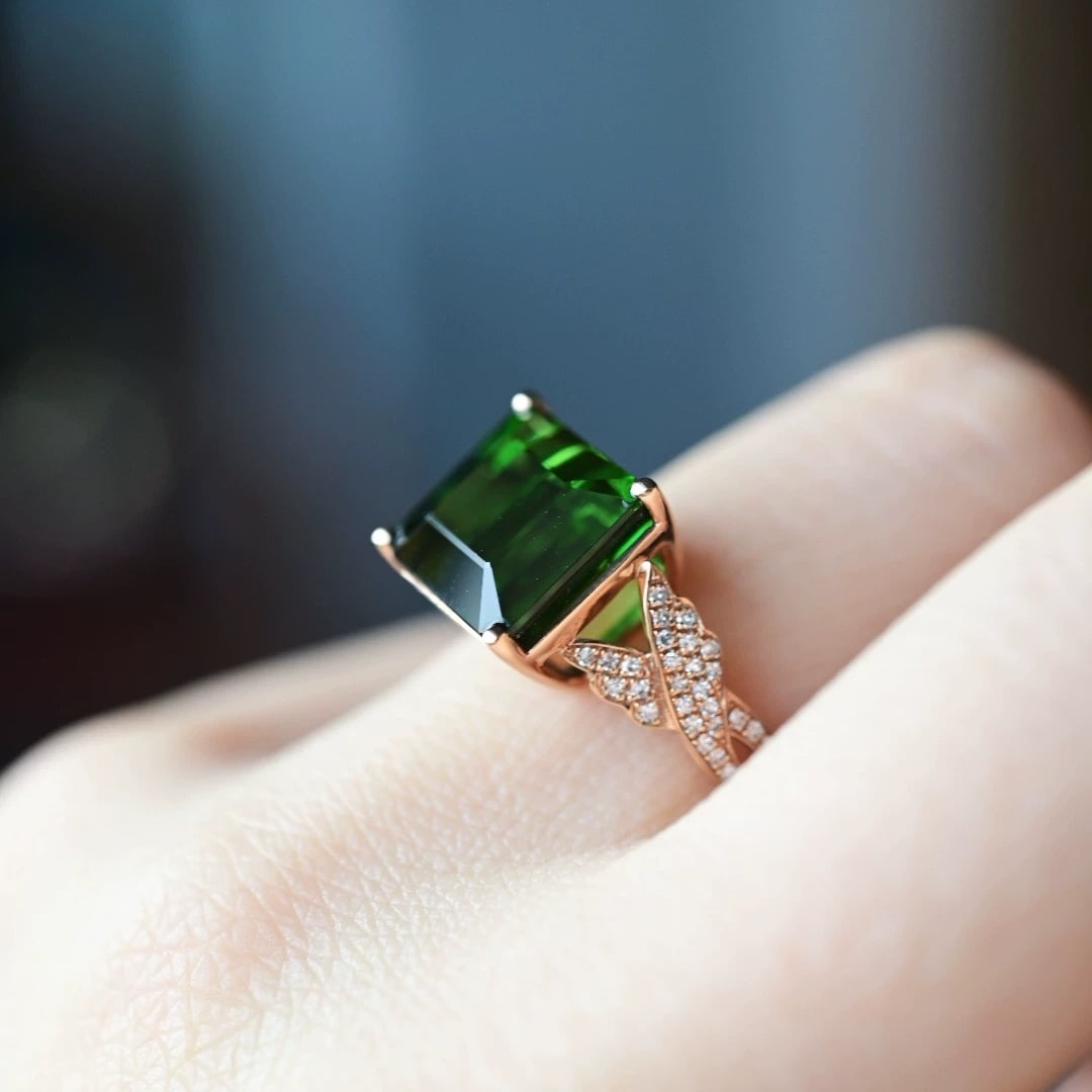 14k Gold 6.50 Ct Natural Tourmaline & Diamond Ring - 4