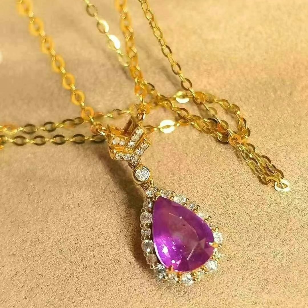 14k Gold 1.90 Ctw Natural Sapphire & Diamond Necklace - 3