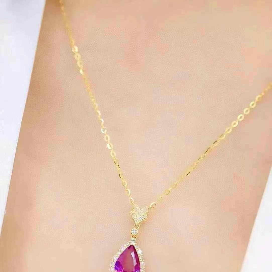 14k Gold 1.90 Ctw Natural Sapphire & Diamond Necklace - 4