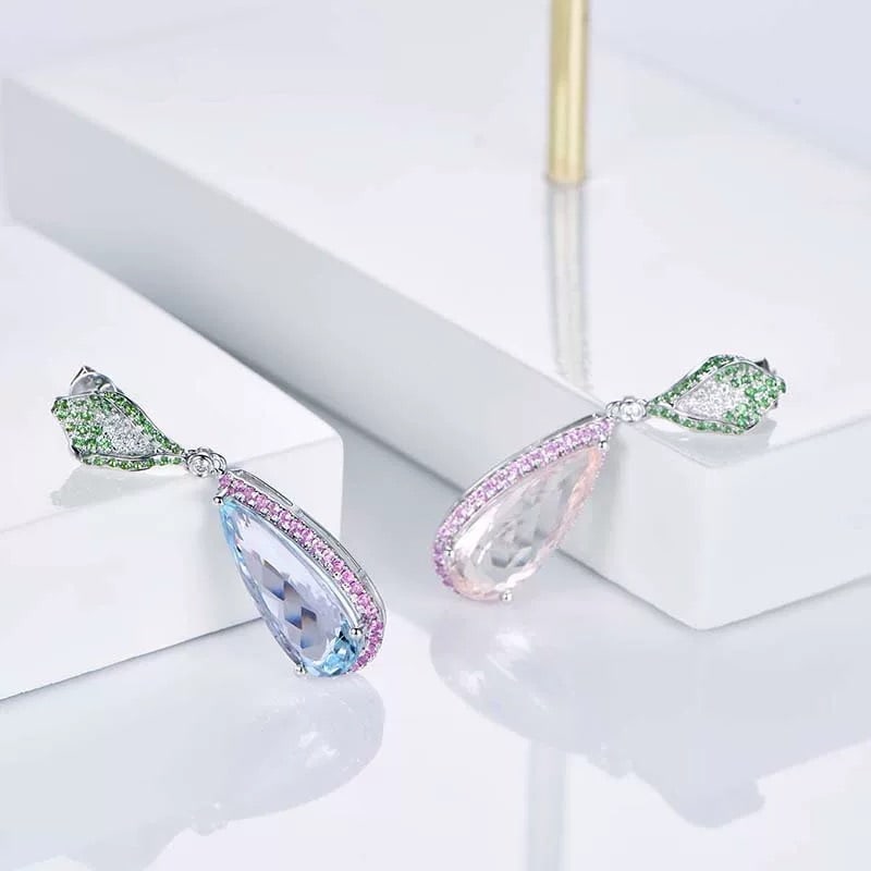 14k Gold 10.13 Ctw Natural Aquamarine & Morganite Earrings - 2