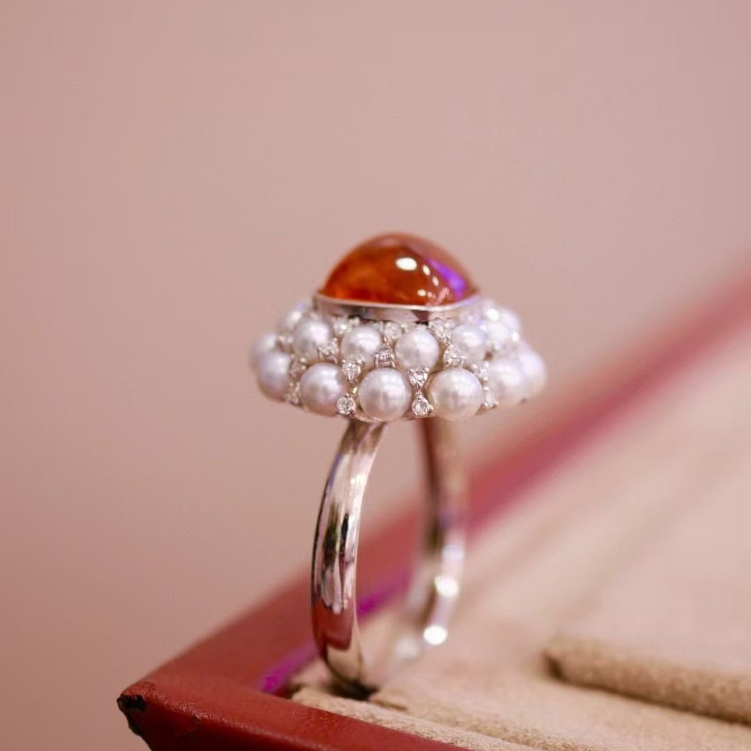 14k Gold 4.96 Ctw Natural Spessartine & Diamond Ring - 2