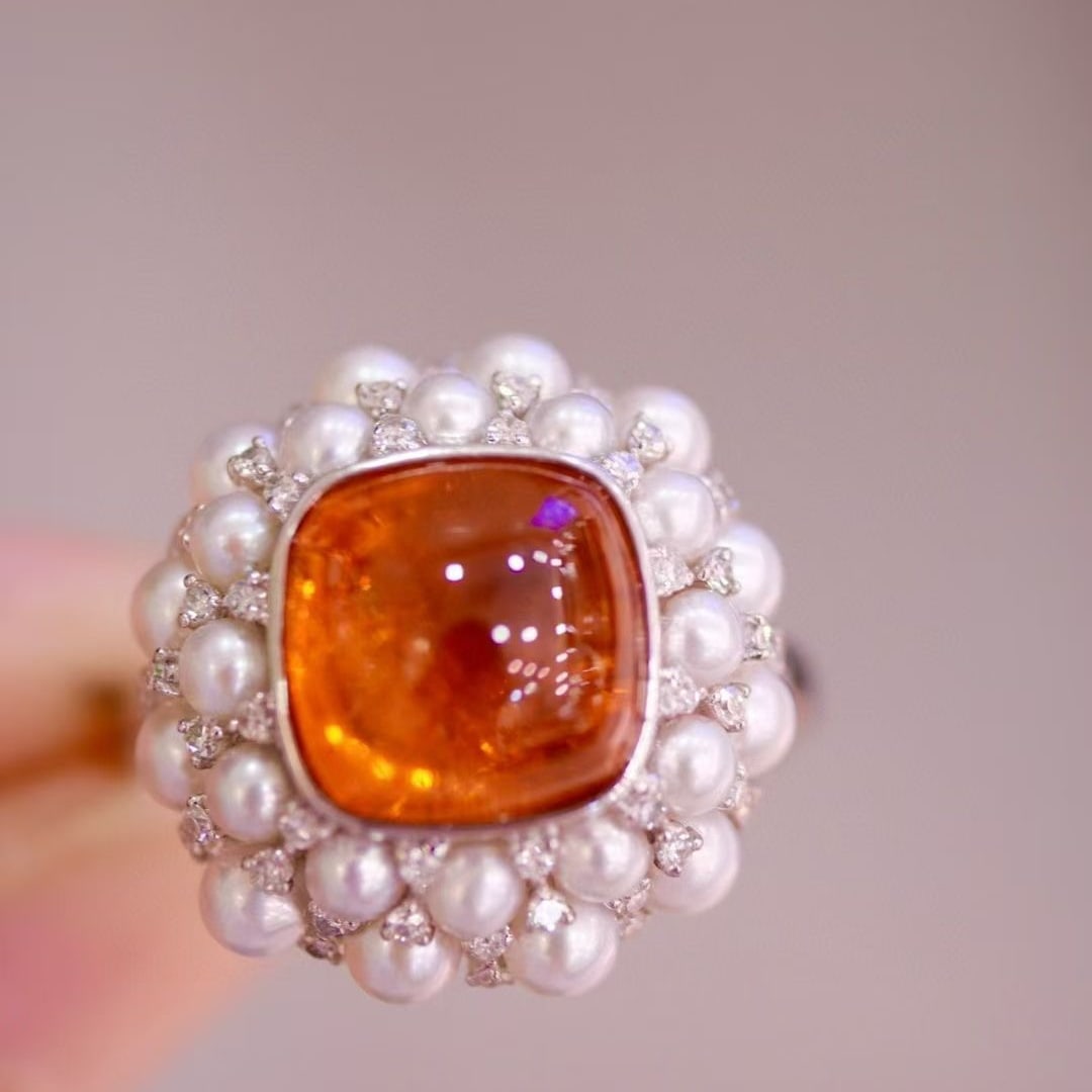 14k Gold 4.96 Ctw Natural Spessartine & Diamond Ring - 4