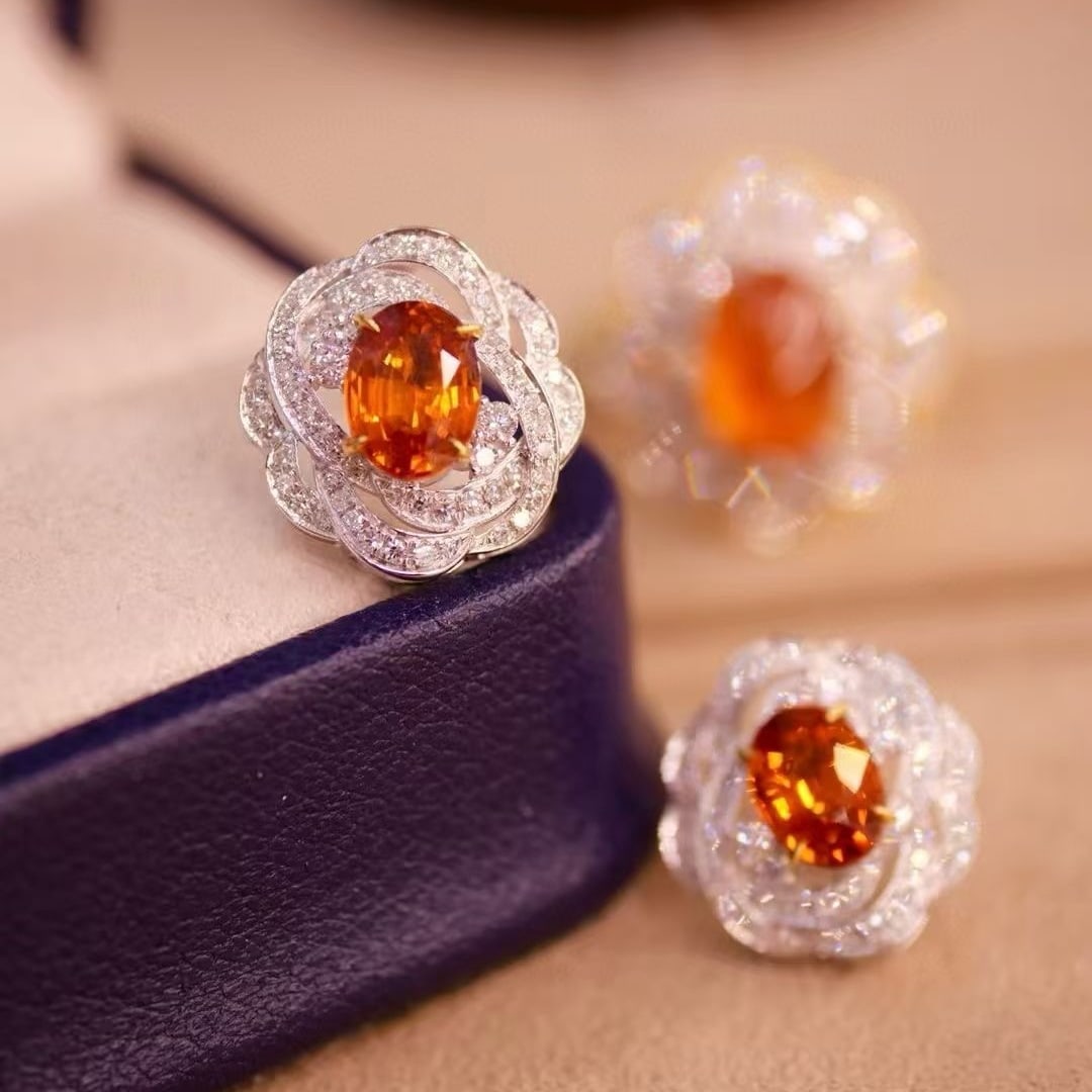 14k Gold 2.77 Ctw Natural Spessartine & Diamond Earrings - 2