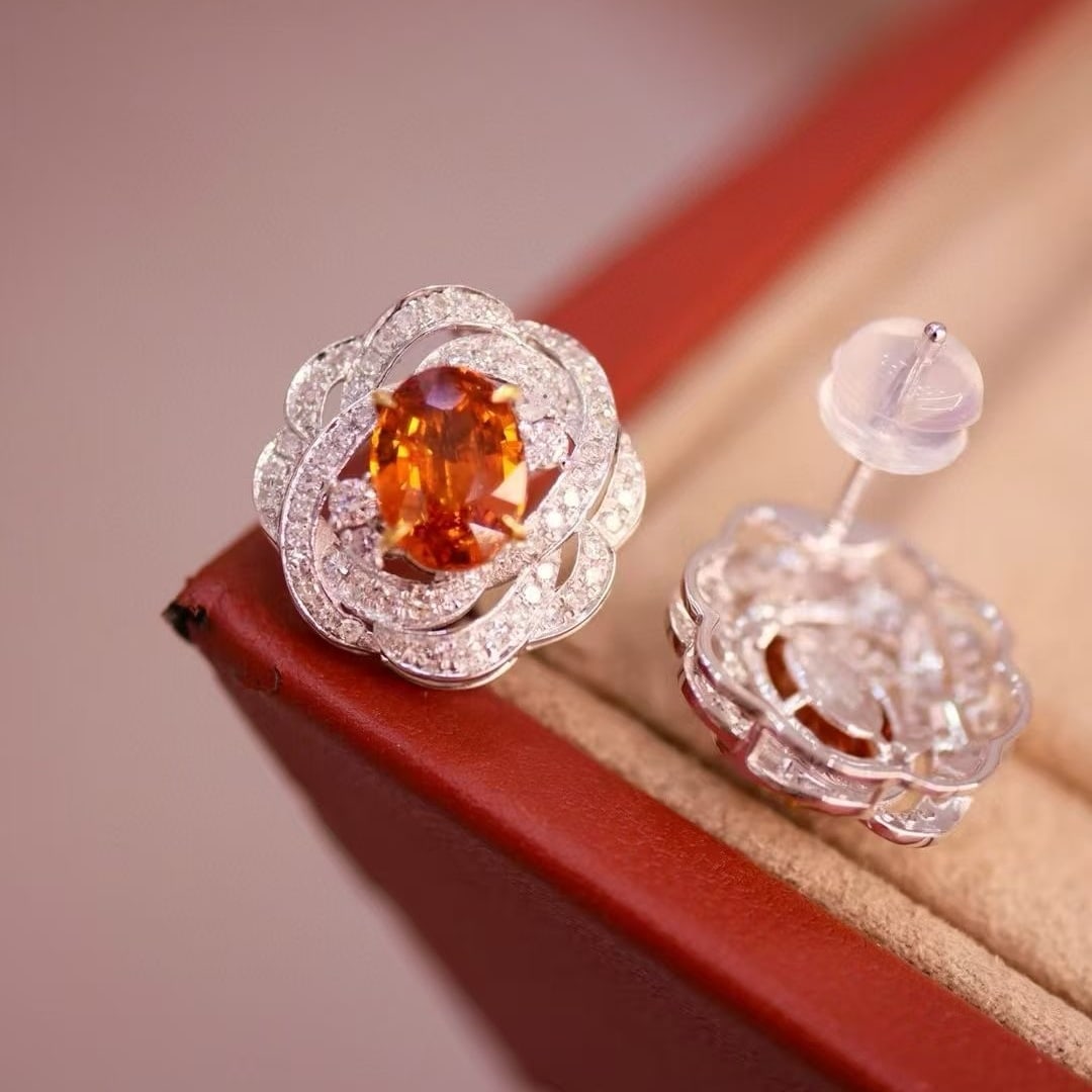 14k Gold 2.77 Ctw Natural Spessartine & Diamond Earrings - 3