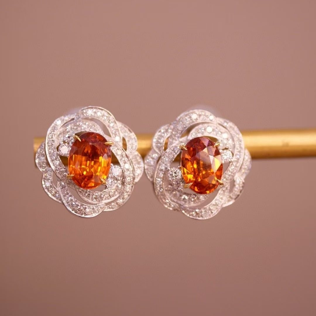 14k Gold 2.77 Ctw Natural Spessartine & Diamond Earrings - 6