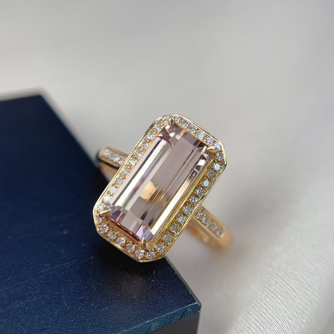 14k Gold 3.8 Ct Natural Tourmaline & Diamond Ring: Ref:230997065 // gold content:14k gold // ring size:7. 25us // // main gemstone:tourmaline // shape:octagonal // carat weight:3. 8ct // color:pink // treatment:natural // // adjacent gemstone 2 :