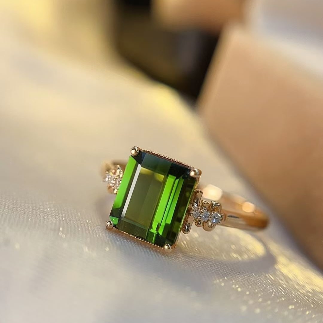 14k Gold 2 Ct Natural Tourmaline & Diamond Ring - 2