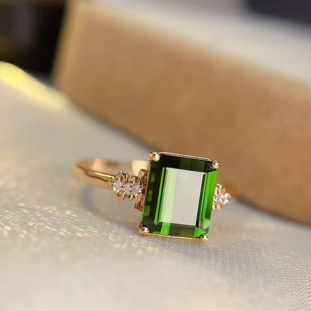 14k Gold 2 Ct Natural Tourmaline & Diamond Ring - 3
