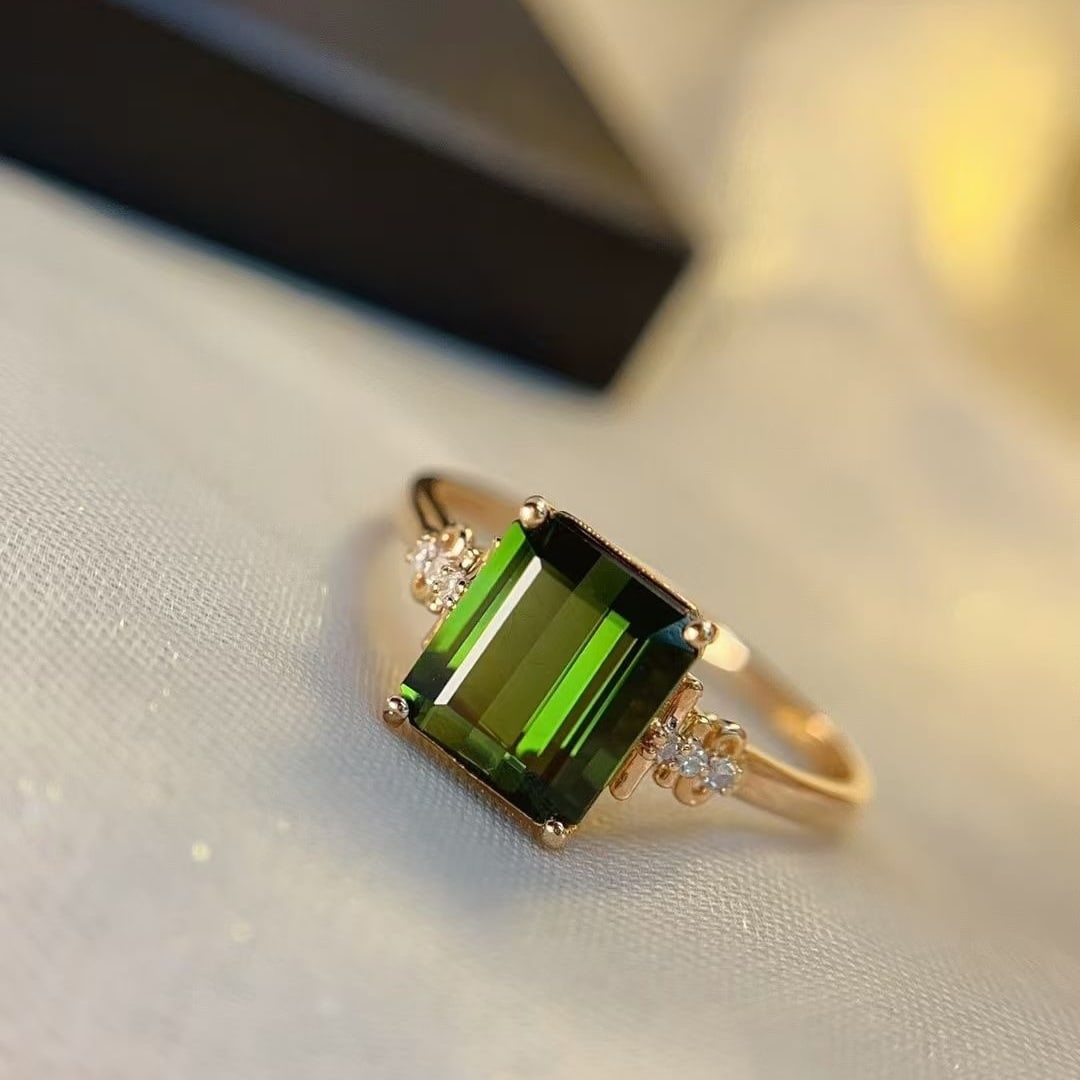 14k Gold 2 Ct Natural Tourmaline & Diamond Ring - 4