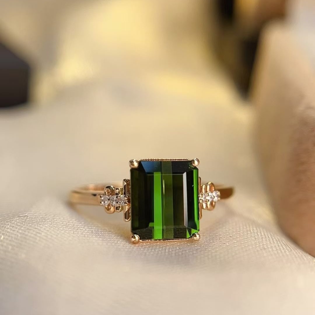 14k Gold 2 Ct Natural Tourmaline & Diamond Ring - 5
