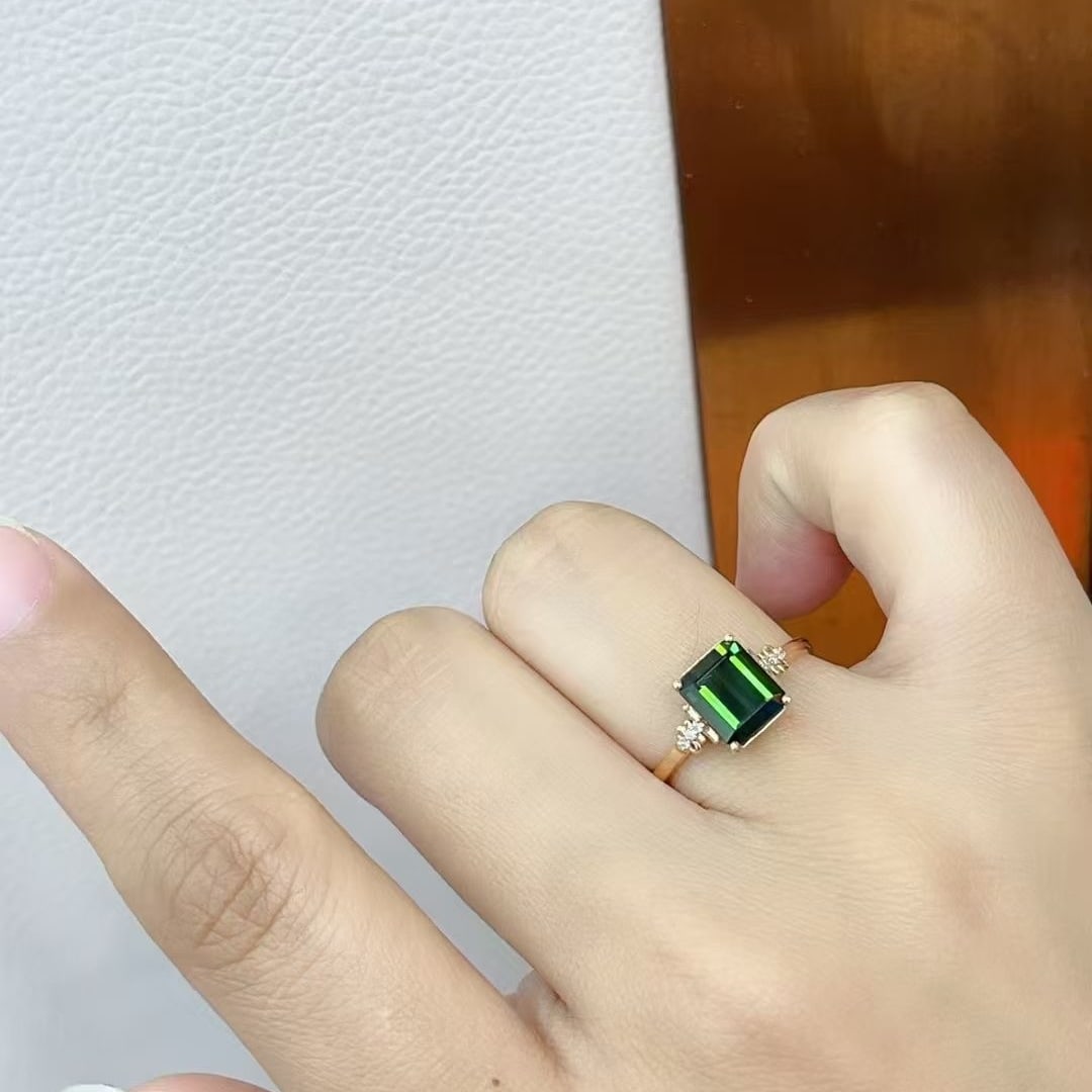 14k Gold 2 Ct Natural Tourmaline & Diamond Ring - 6
