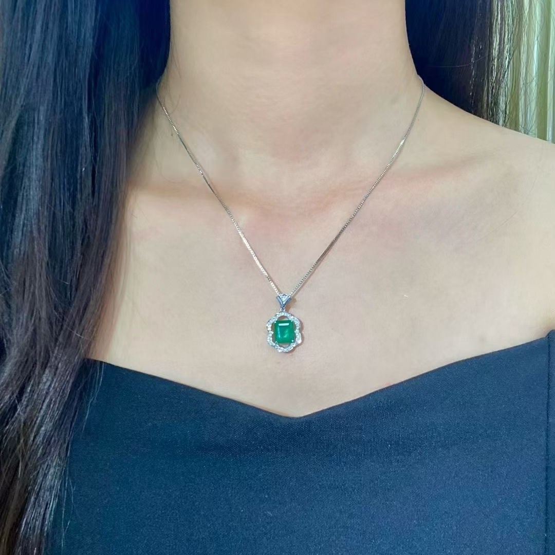 14k Gold 2.63 Ctw Natural Emerald & Diamond Pendant( Without Chain ) - 3