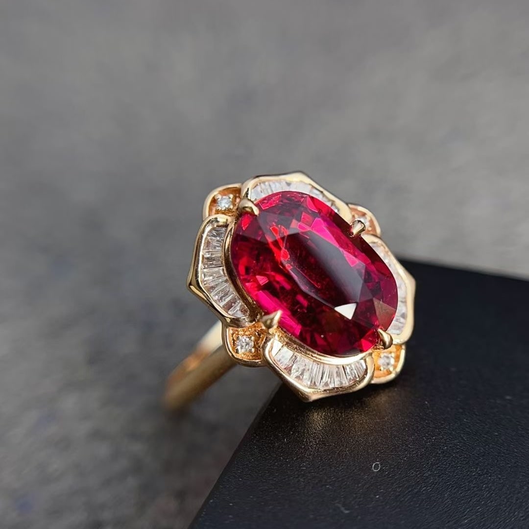 14k Gold 3.1 Ct Natural Tourmaline & Diamond Ring - 4