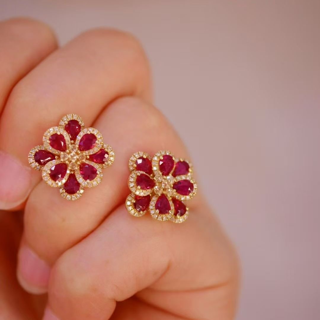 14k Gold 2.69 Ctw Natural Ruby & Diamond Earrings - 2