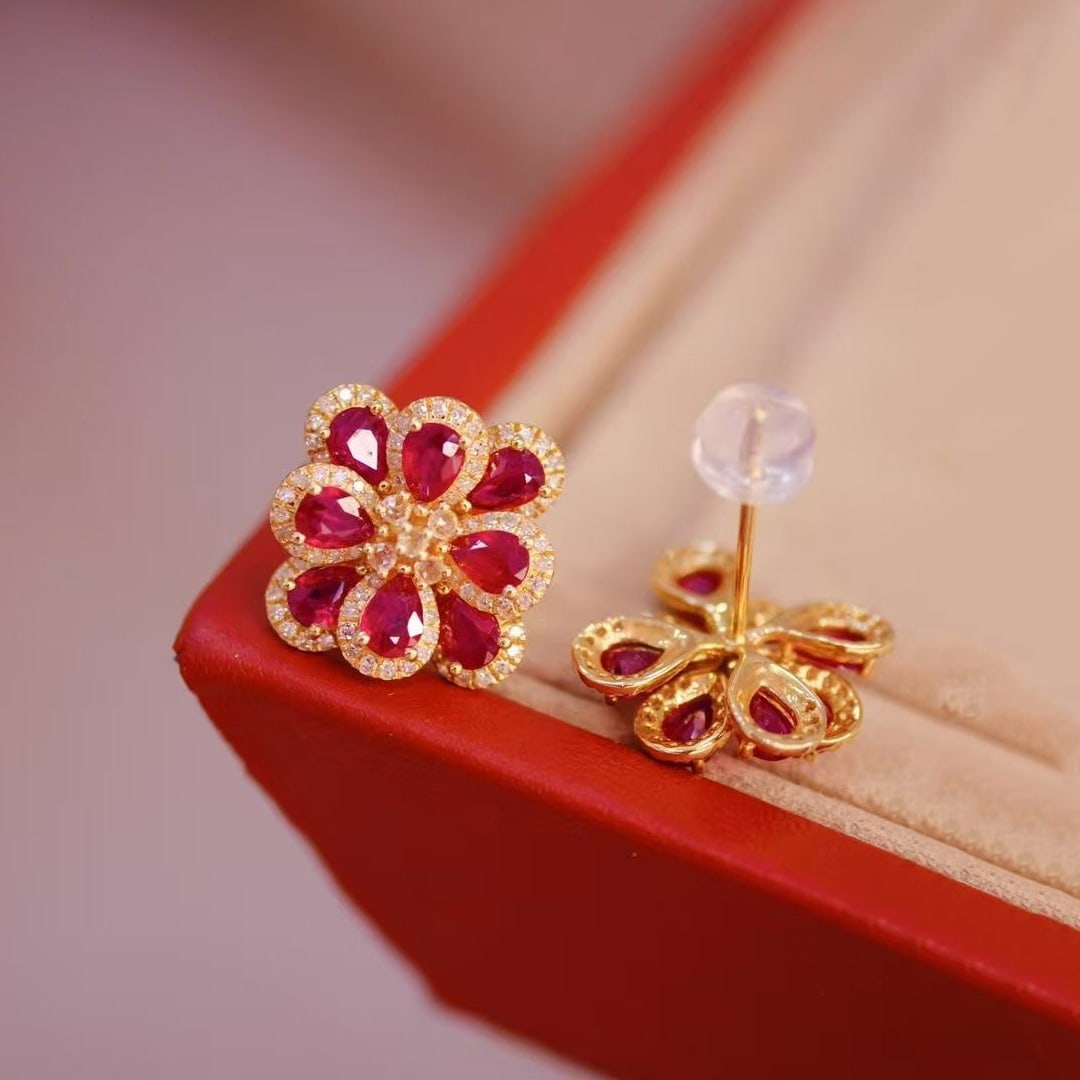 14k Gold 2.69 Ctw Natural Ruby & Diamond Earrings - 3