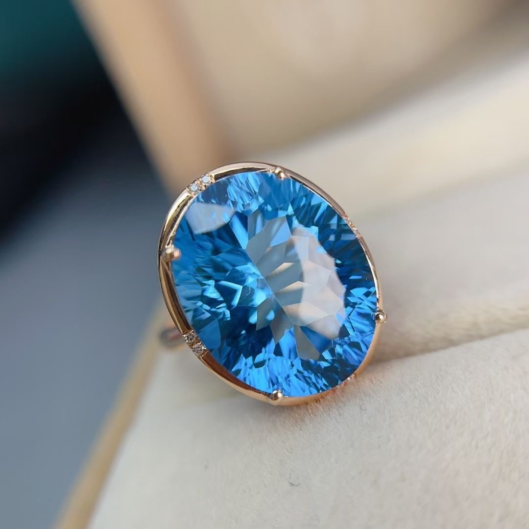 14k Gold 17.05 Ct Natural Topaz & Diamond Ring - 2