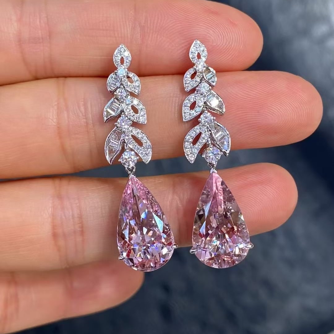 14k Gold 10.23 Ctw Natural Morganite & Diamond Earrings - 2