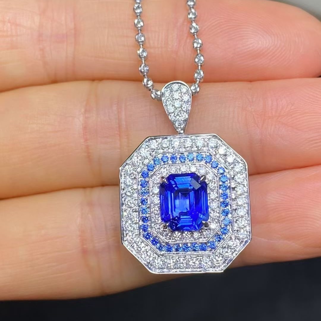 14k Gold 2.62 Ctw Natural Sapphire & Diamond Brooch/pendant( Without Chain ) - 2
