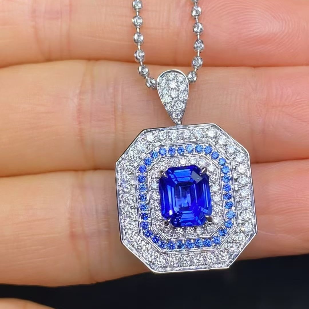 14k Gold 2.62 Ctw Natural Sapphire & Diamond Brooch/pendant( Without Chain ) - 3