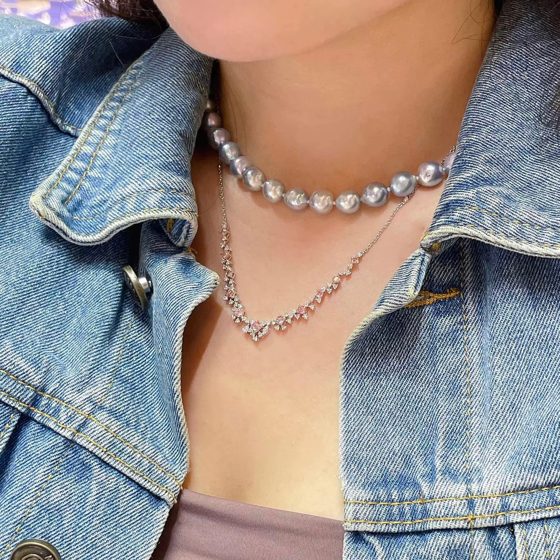 14k Gold 2.05 Ctw Natural Pink Diamond & Diamond Necklace - 4