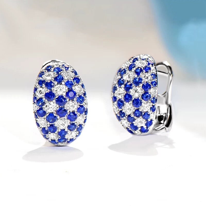 14k Gold 3.00 Ctw Natural Sapphire & Diamond Earrings: Ref:230997089 // gold content:14k gold // main gemstone:sapphire // shape:round // carat weight:1. 96ct // color:royal blue // treatment:natural // cut grade:g // // adjacent gemstone 2 : diamond //