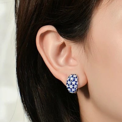 14k Gold 3.00 Ctw Natural Sapphire & Diamond Earrings - 2