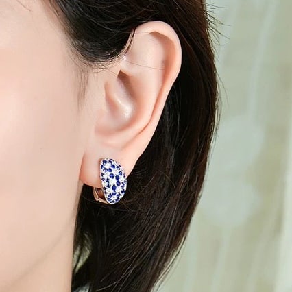 14k Gold 3.00 Ctw Natural Sapphire & Diamond Earrings - 4