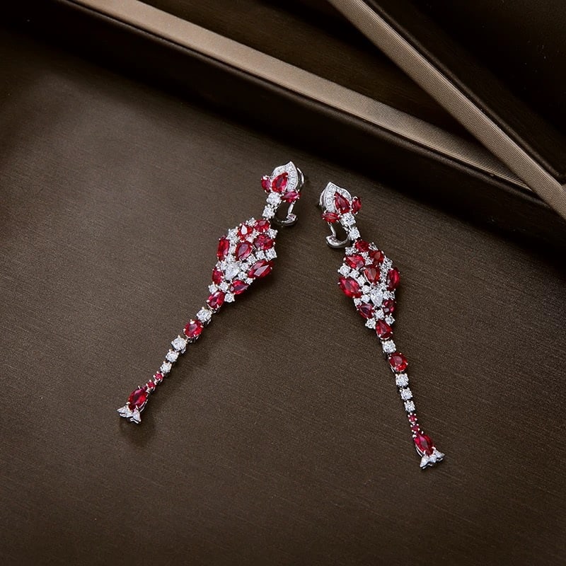 14k Gold 7.19 Ctw Natural Ruby & Diamond Earrings: Ref:230997092 // gold content:14k gold // main gemstone:ruby // shape:multiply // carat weight:5. 5ct // color:pigeonblood red // treatment:natural // // adjacent gemstone 2 : diamond // shape:multipl
