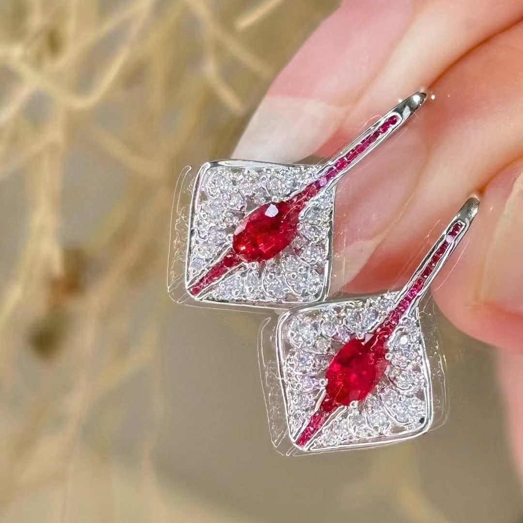 14k Gold 0.75 Ct Natural Ruby & Diamond Earrings - 2