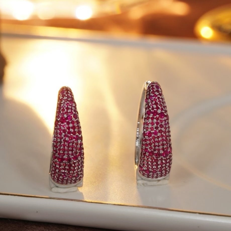 14k Gold 2.0 Ct Natural Ruby Earrings - 4