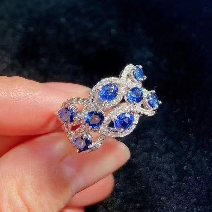 14k Gold 2.64 Ctw Natural Sapphire & Diamond Ring - 4