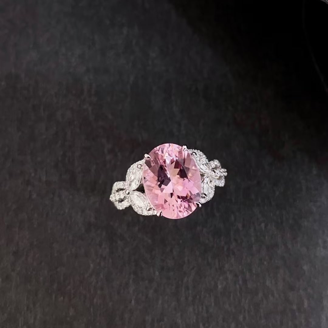 14k Gold 3.98 Ctw Natural Morganite & Diamond Ring: Ref:230997098 // gold content:14k gold // ring size:7. 25us // // main gemstone:morganite // shape:oval // carat weight:3. 36ct // color:cherry blossom color // treatment:natural // // adjacent