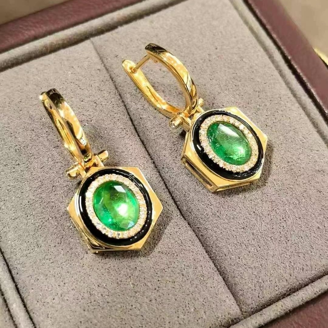 14k Gold 2.23 Ctw Natural Emerald & Diamond Earrings - 3