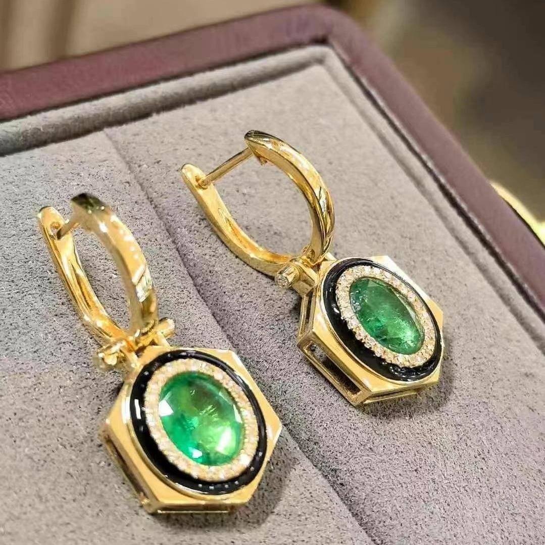 14k Gold 2.23 Ctw Natural Emerald & Diamond Earrings - 4