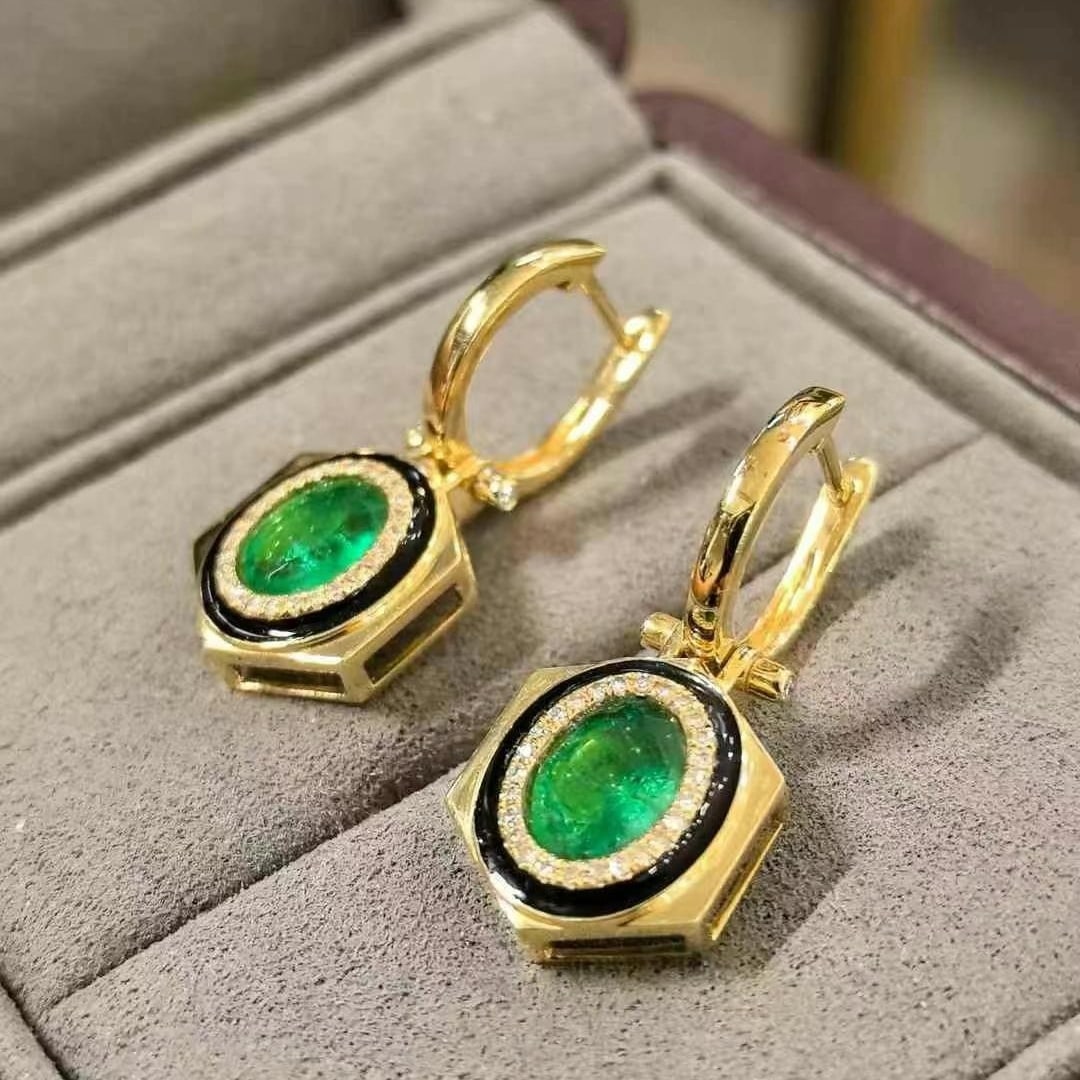 14k Gold 2.23 Ctw Natural Emerald & Diamond Earrings - 7