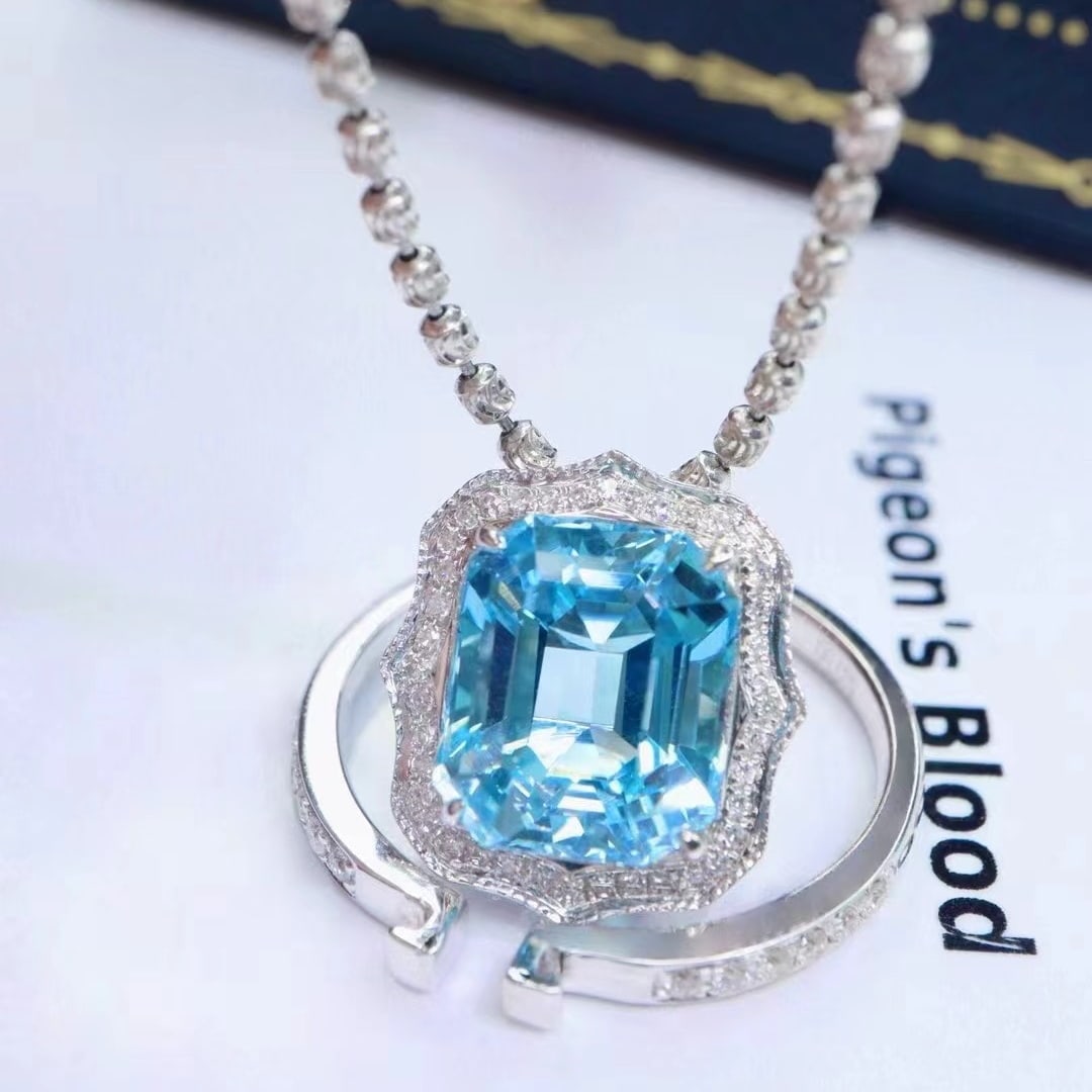 14k Gold 3.92 Ctw Natural Aquamarine & Diamond Ring/pendant( Without Chain ) - 3