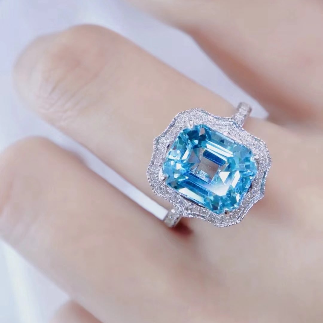 14k Gold 3.92 Ctw Natural Aquamarine & Diamond Ring/pendant( Without Chain ) - 5