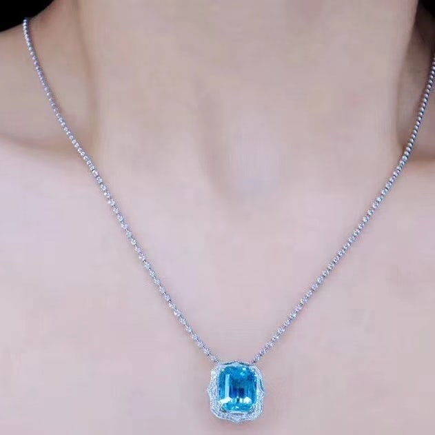 14k Gold 3.92 Ctw Natural Aquamarine & Diamond Ring/pendant( Without Chain ) - 6
