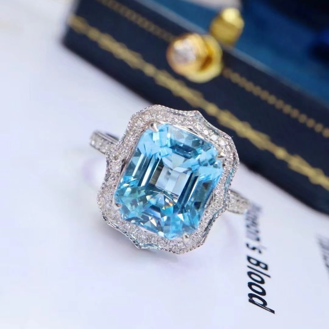 14k Gold 3.92 Ctw Natural Aquamarine & Diamond Ring/pendant( Without Chain ) - 7