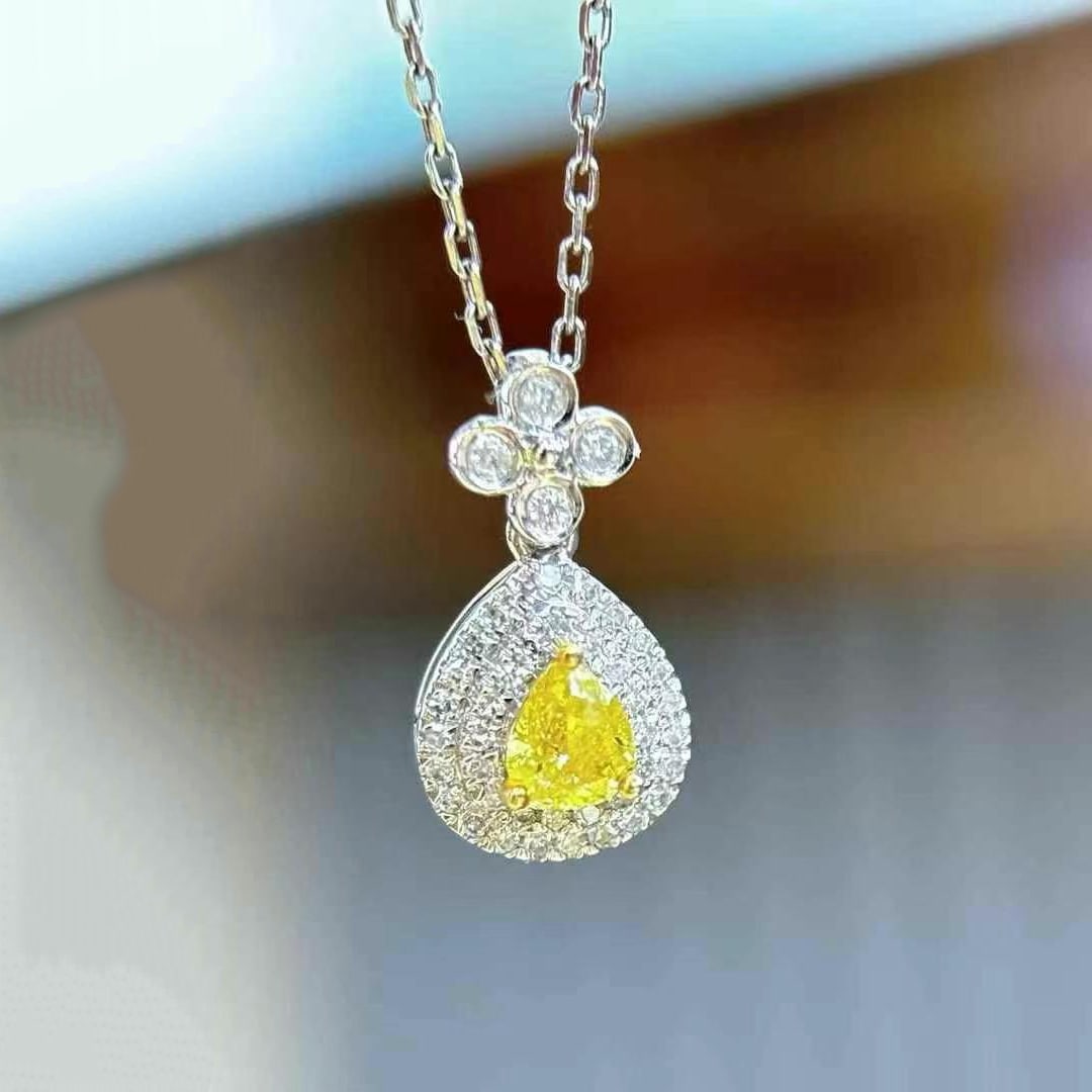 14k Gold 0.25 Ct Natural Yellow Diamond & Diamond Pendant( Without Chain ) - 2